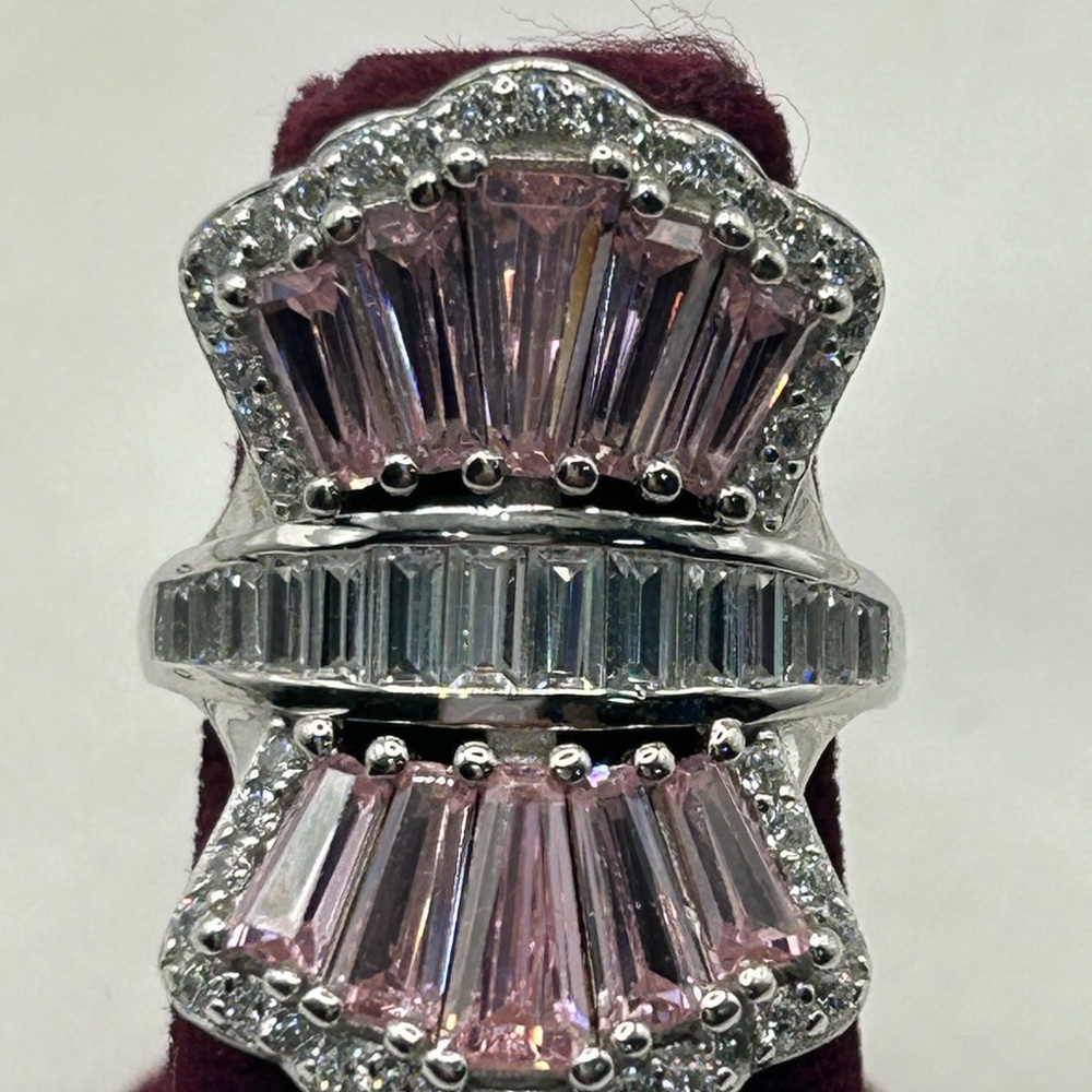 Designer BBJ Pink Quartz Sterling Silver Ring Statement Art Deco Fan Size 7 JTV